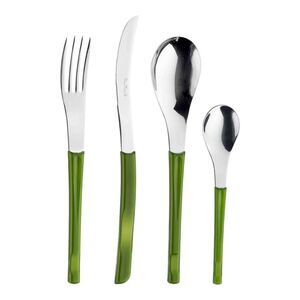 24 Piece PINTI 1929 Flatware Set Italy Green Handles SS Pintinox Movie Series